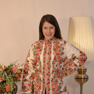 Kashmiri Jacket, Raw Silk Jacket, Kashmiri Work Jacket, Indian Boho Coat, Fall Clothing, Traditional Asian Jacket, Wedding Fall Jacket