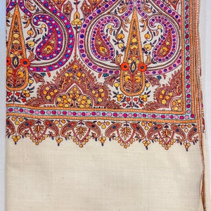 Pure Pashmina Off-White Shawl With Papier Mache Hand Embroidery, Wedding Pashmina Shawl, Pure Kashmiri Shawls image 6