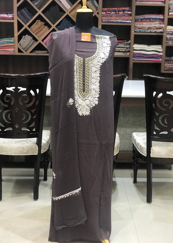 Get 20% Off on Blue Kashmiri Aari Work Georgette Suit Set – Luxurion World