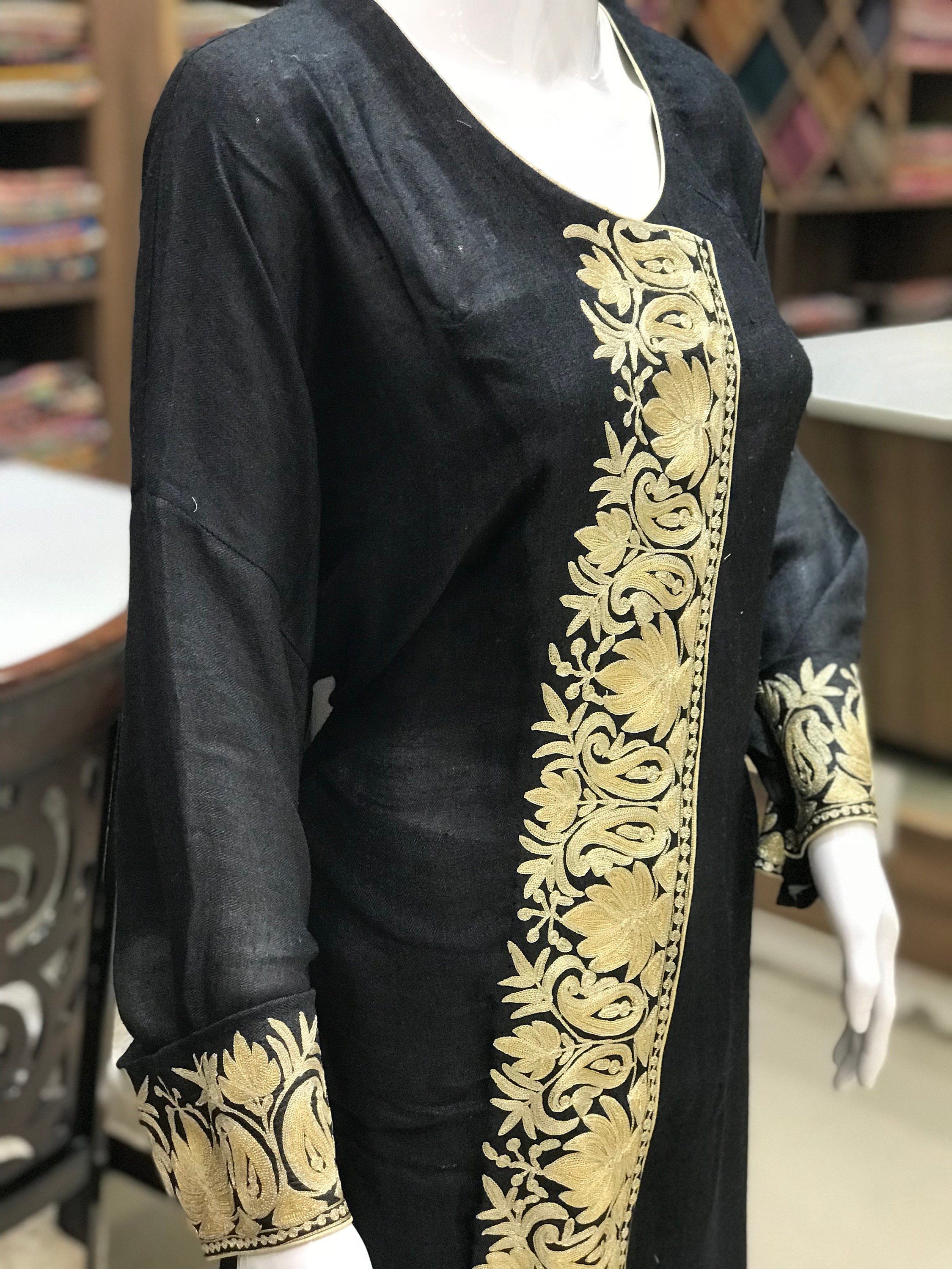 Angrakha Style Zari Embroidered Kashmiri Suit Women Outfit | Etsy