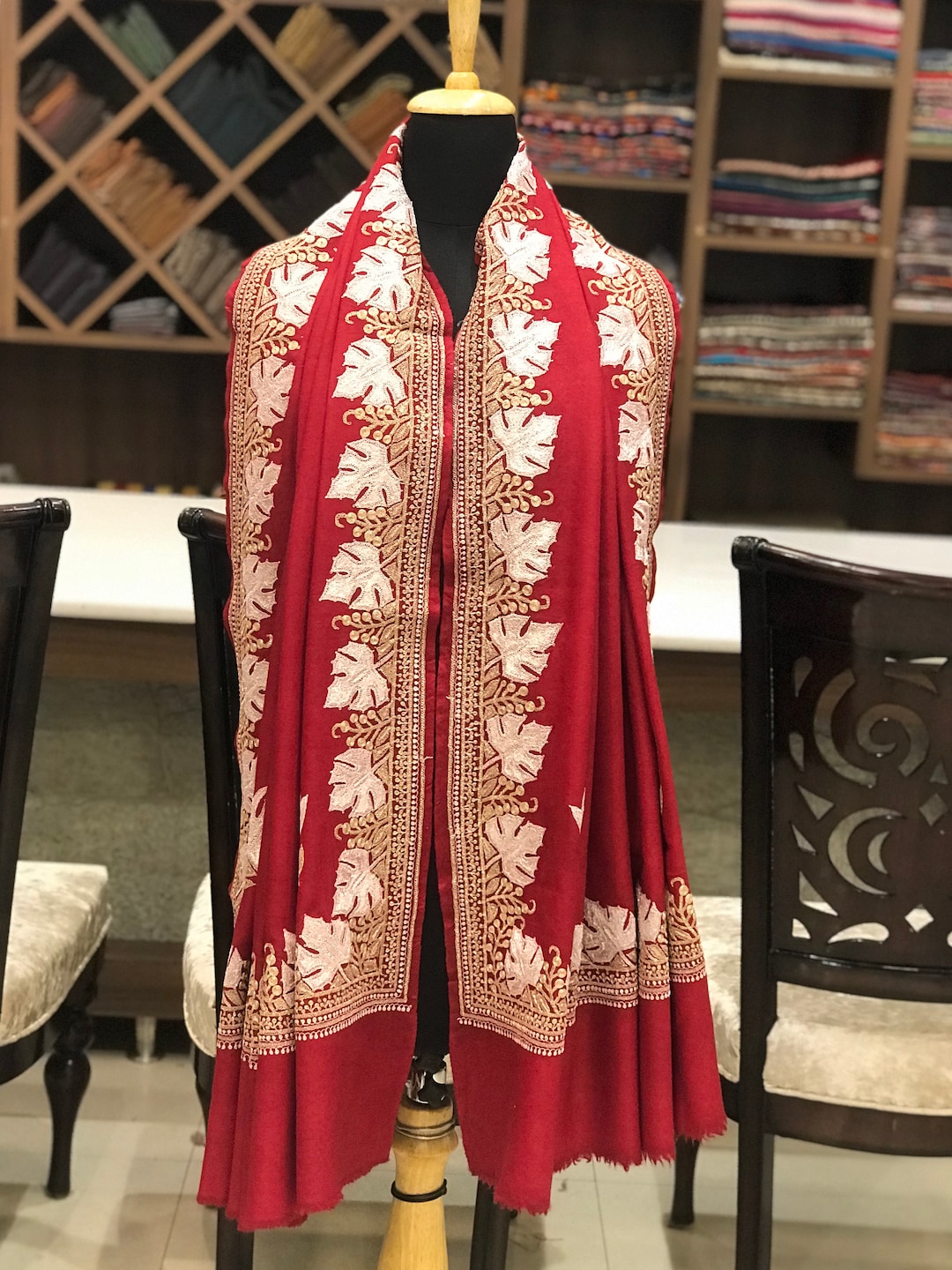 Red Pure Pashmina Shawl, Tilla Embroidery, Cashmere Wrap - Etsy