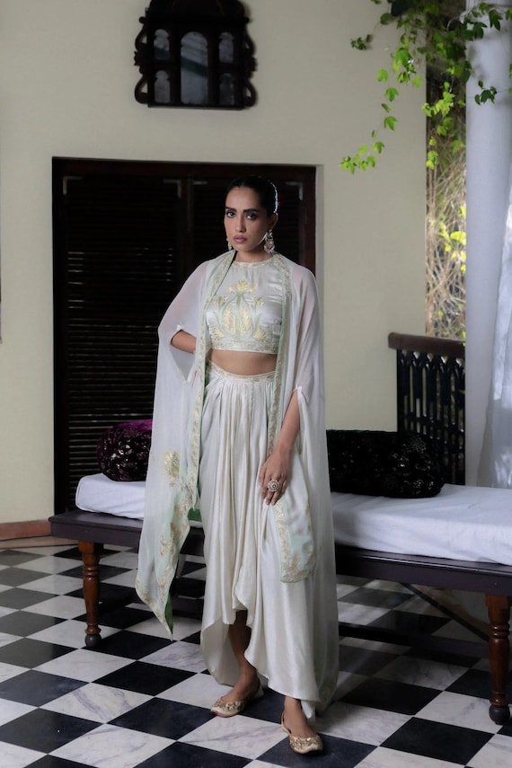 green dhoti dress Chic Maroon and Light Green Chiffon Dhoti Suit main image 1