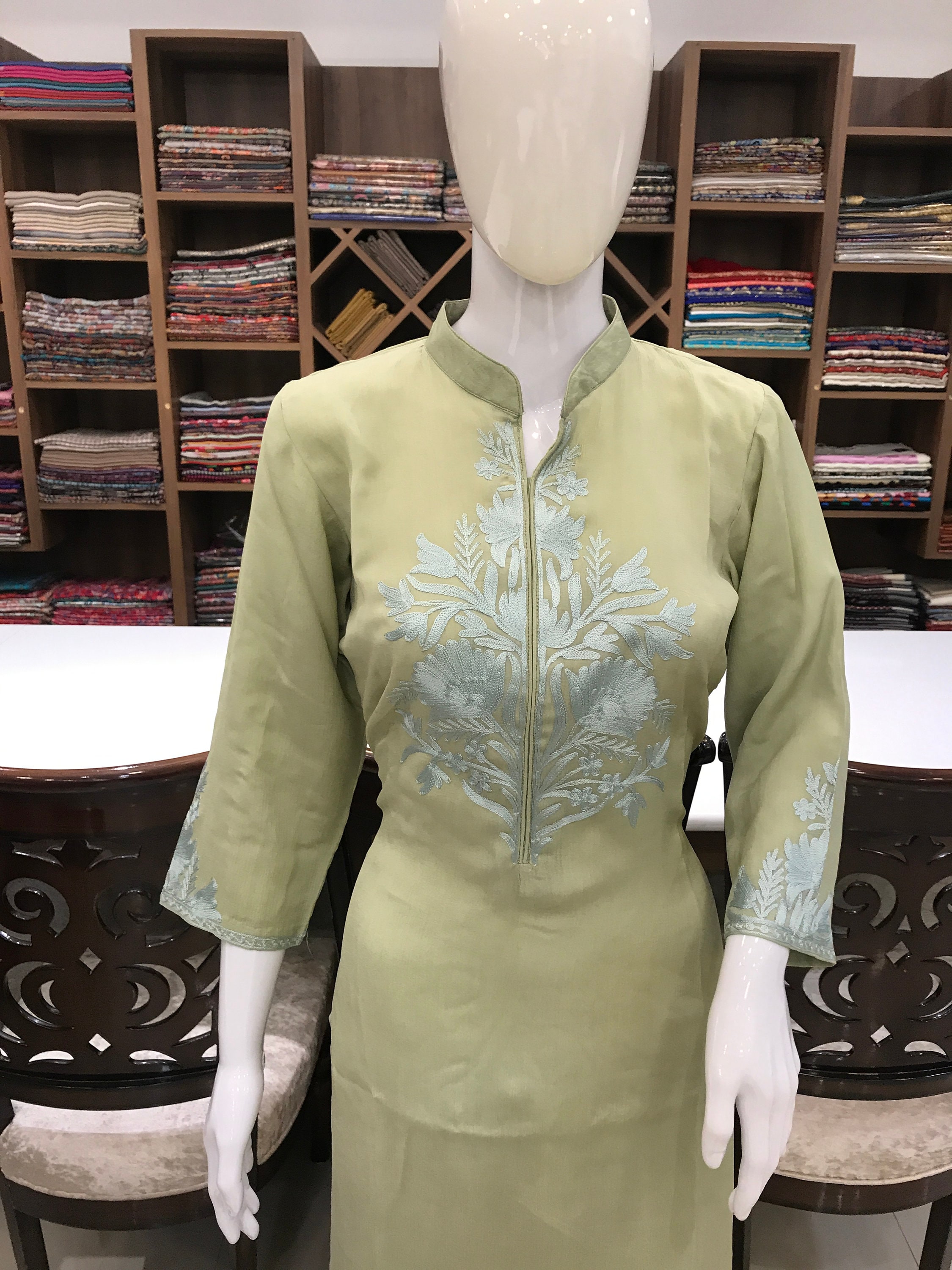 Gulnar – Kashmiri Inspired Aari Work Unstitched 3-Piece Suit Set (BLACK)