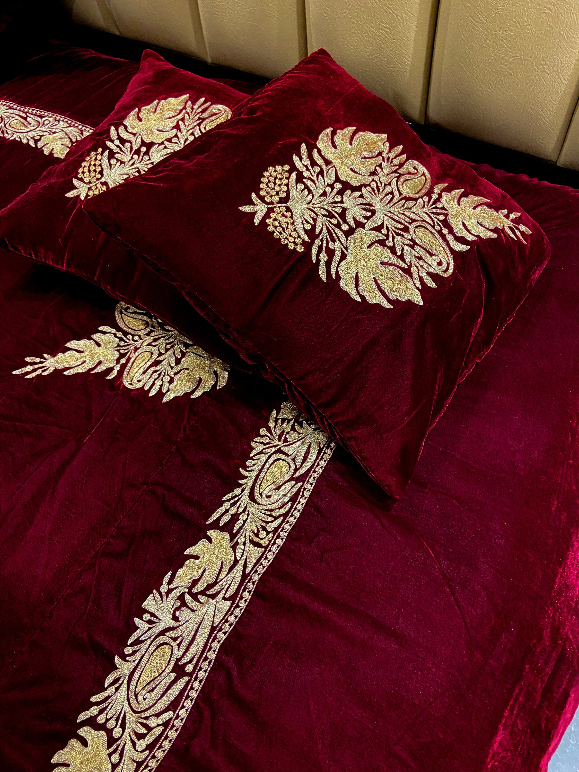 Buy Royal Velvet Bed Cover With Kashmiri Tilla Embroidery Online In