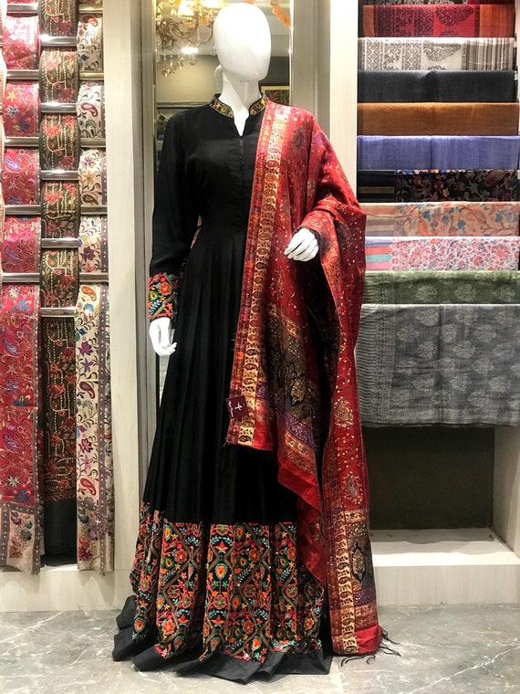 Black Thread Embroidered Dress, Indian Ethnic Wear, Girls Dress