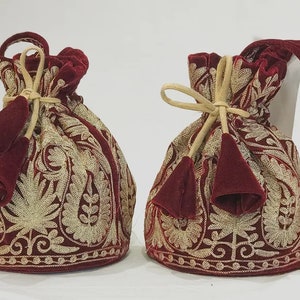 Bolso Polti de terciopelo granate con bordado Zari Jaal, diseño de cachemira grande, bolsas para regalos de boda, bolso bordado para mujer, bolsa de regalo mágica, artículos de tocador