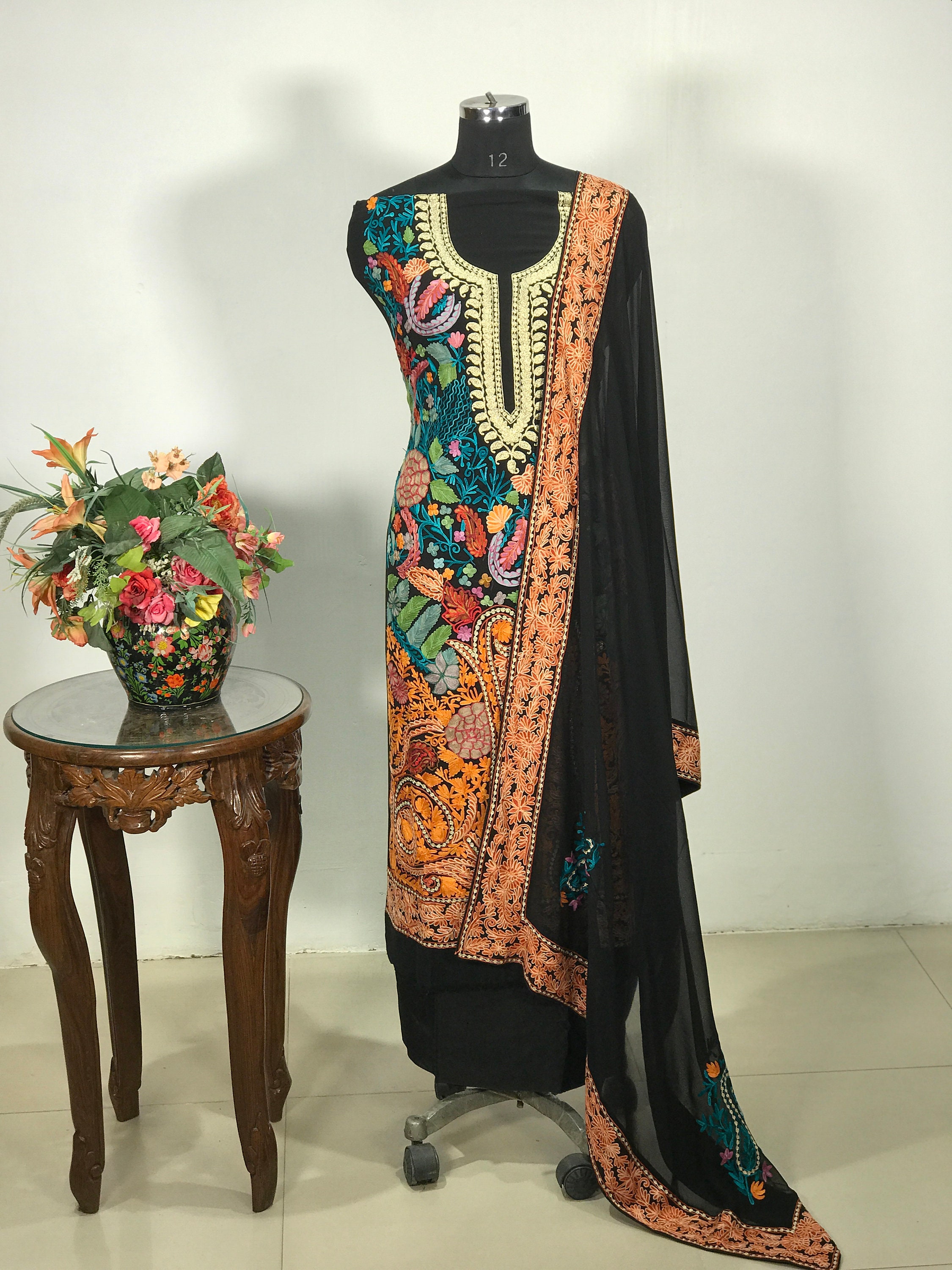 Tilla & Aari Fusion Embroidered Kashmiri Suit Indian Wedding - Etsy