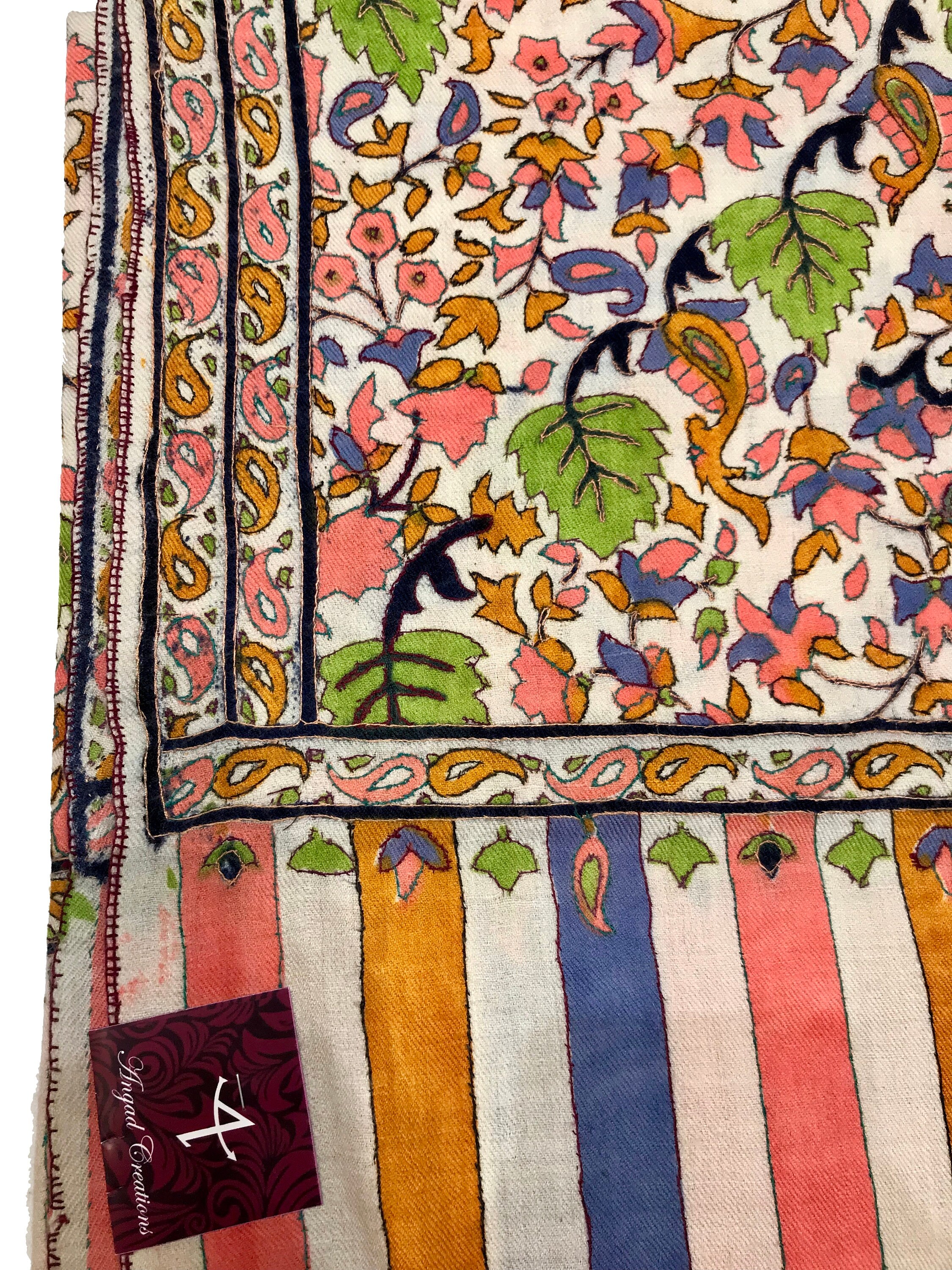 Kalamkari Pure Pashmina Shawl Hand Painted & Hand Embroidered Etsy