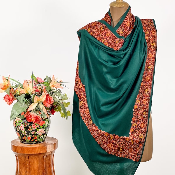 Boiled Wool Shawl, Embroidery, Plush Paisley