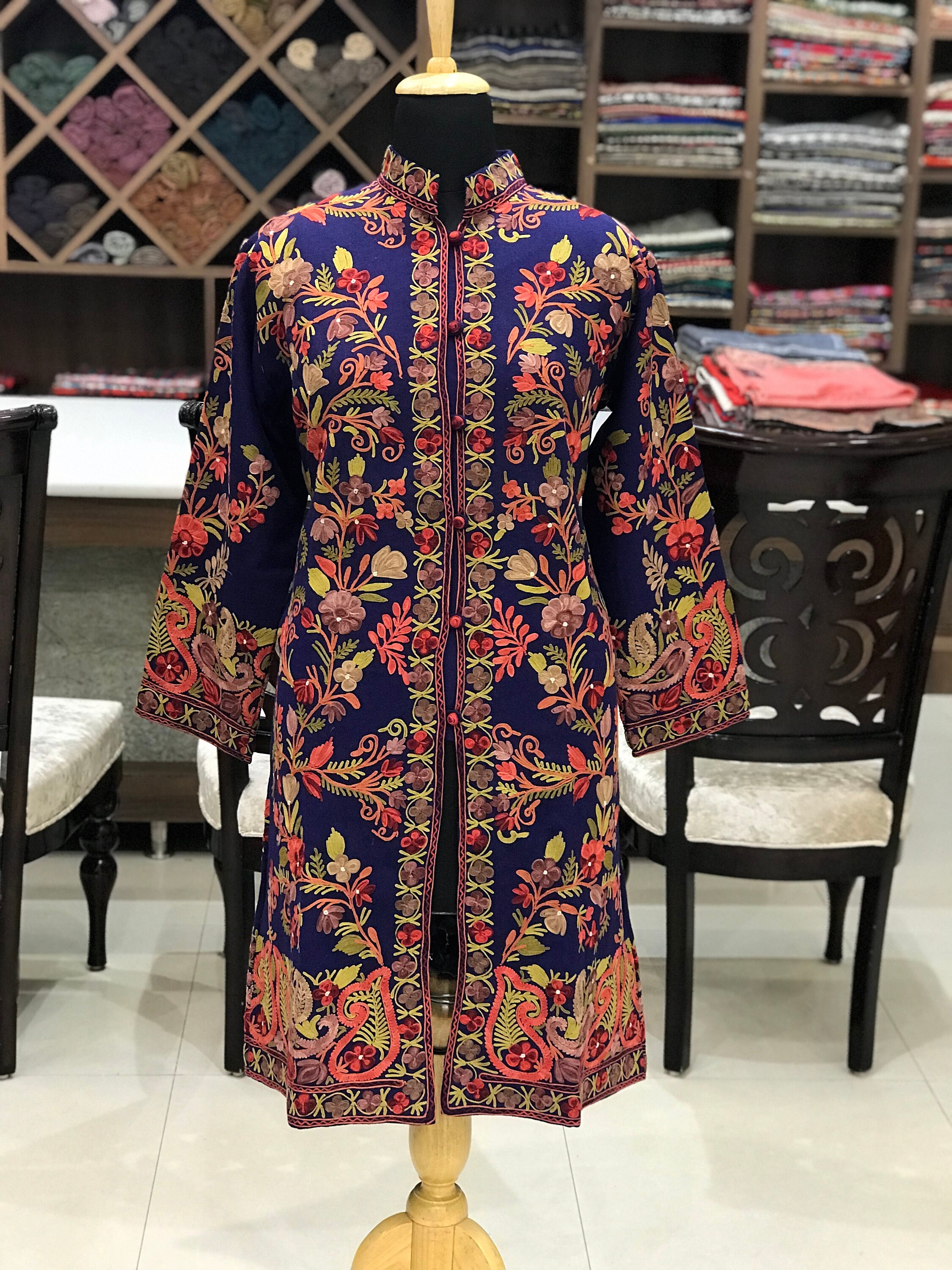 Kashmir Jacket long embroidered coat Bohemian Jacket silk summer jacket embroidered jacket embroidered silk jacket long length coat