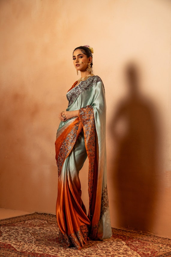 Nilambari: Pure Satin Women Saree, Kashmiri Saree, Satin Saree