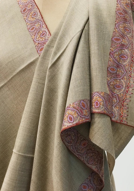 Sand Beige Pure Pashmina Shawl With Sozni Hand Embroidery, Pure Cashmere  Shawl, Cashmere Wrap, Sozni Hand Embroidery 