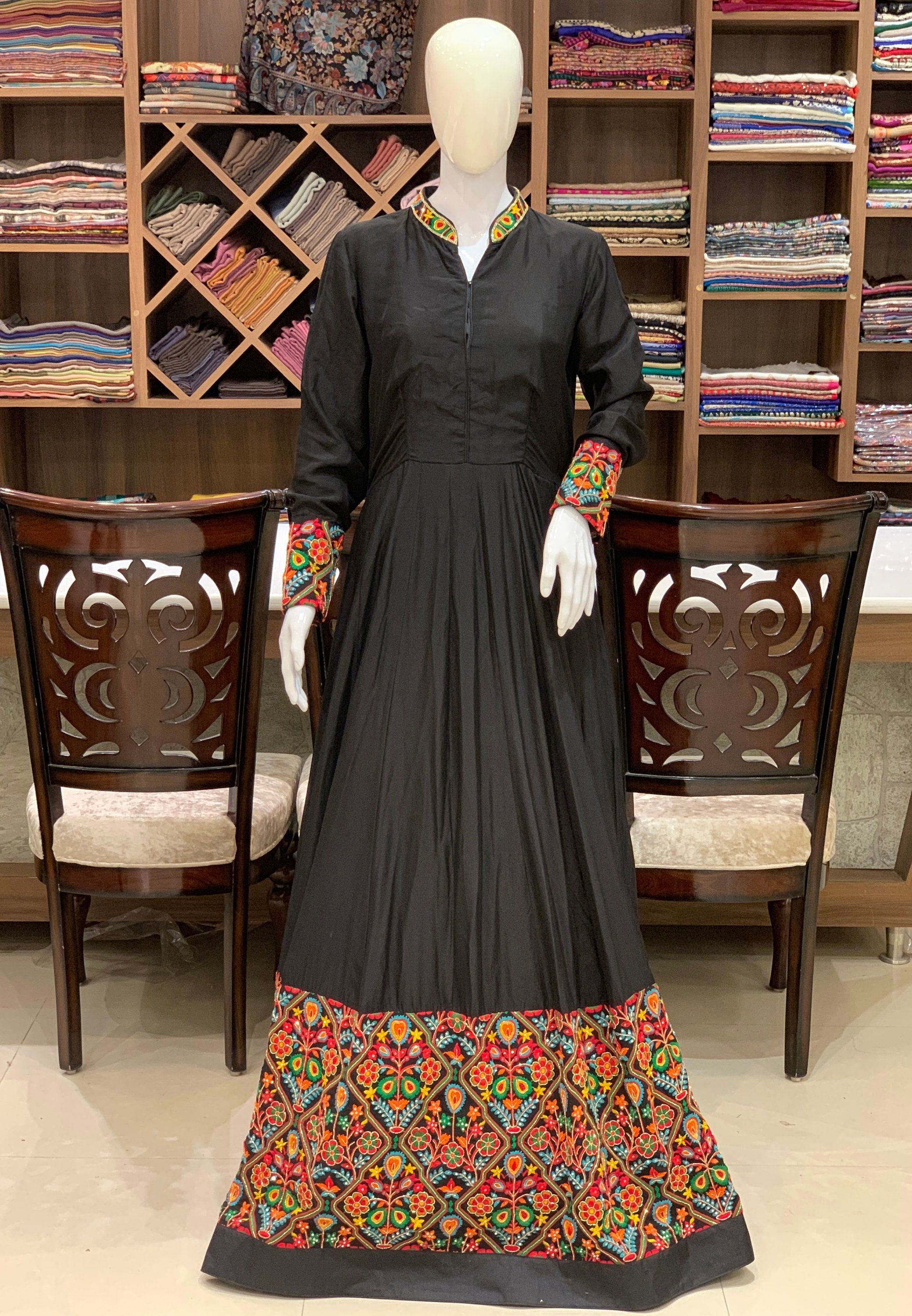 Black Thread Embroidered Dress, Indian Ethnic Wear, Girls Dress, Women Dresses, Indian Suits, Rich Hippie Wear, Boho Gowns, Wedding Wear Black Thread Embroidered Dress, Indian Ethnic Wear, Girls Dress, Women Dresses, Indian Suits, Rich Hippie Wear, Boho Gowns, Wedding Wear