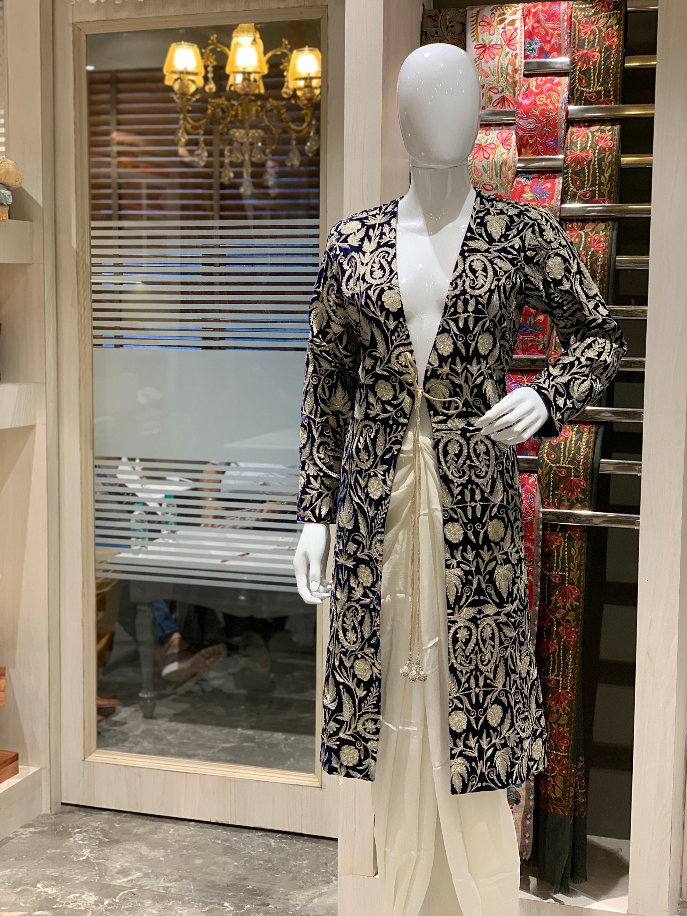 ブルゾン Living by LEH Kashmir Embroidery Jacket Kashmiri Jacket, Zari Jacket, Kashmiri Coat, Long Jacket