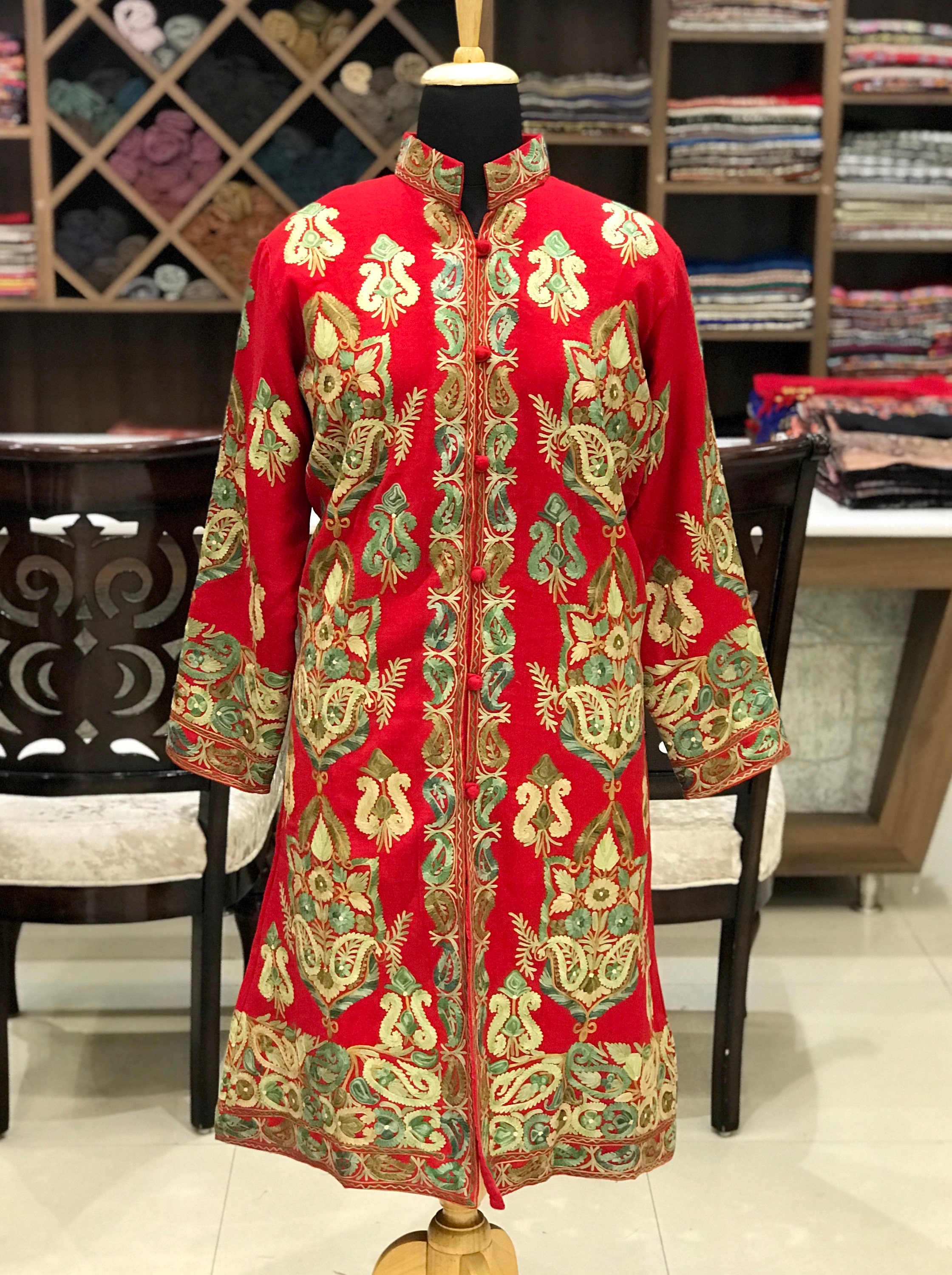 Kashmiri Coat, Indian Jacket Embroidered, Long Ethnic Jacket