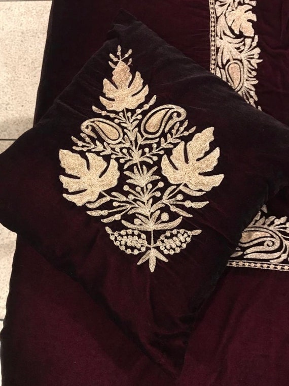 Royal Velvet Bed Cover With Kashmiri Tilla Embroidery, Beautiful