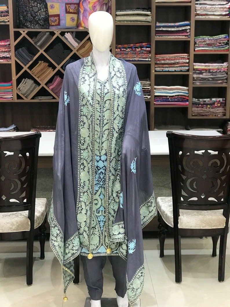 Zari & Aari Fusion Kashmiri Woman Suit Designer Indian Ethnic | Etsy