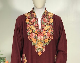 Woollen Phiran with Aari Embroidery, Kashmiri Kurta, Kashmiri Phiran, Kashmiri Dress, Kurtis For Women, Kashmiri Work Kurta, Kashmiri Wear