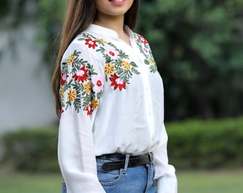 Kashmiri Kurta, Embroidery Top, Indian Kurta, Boho Tops for
