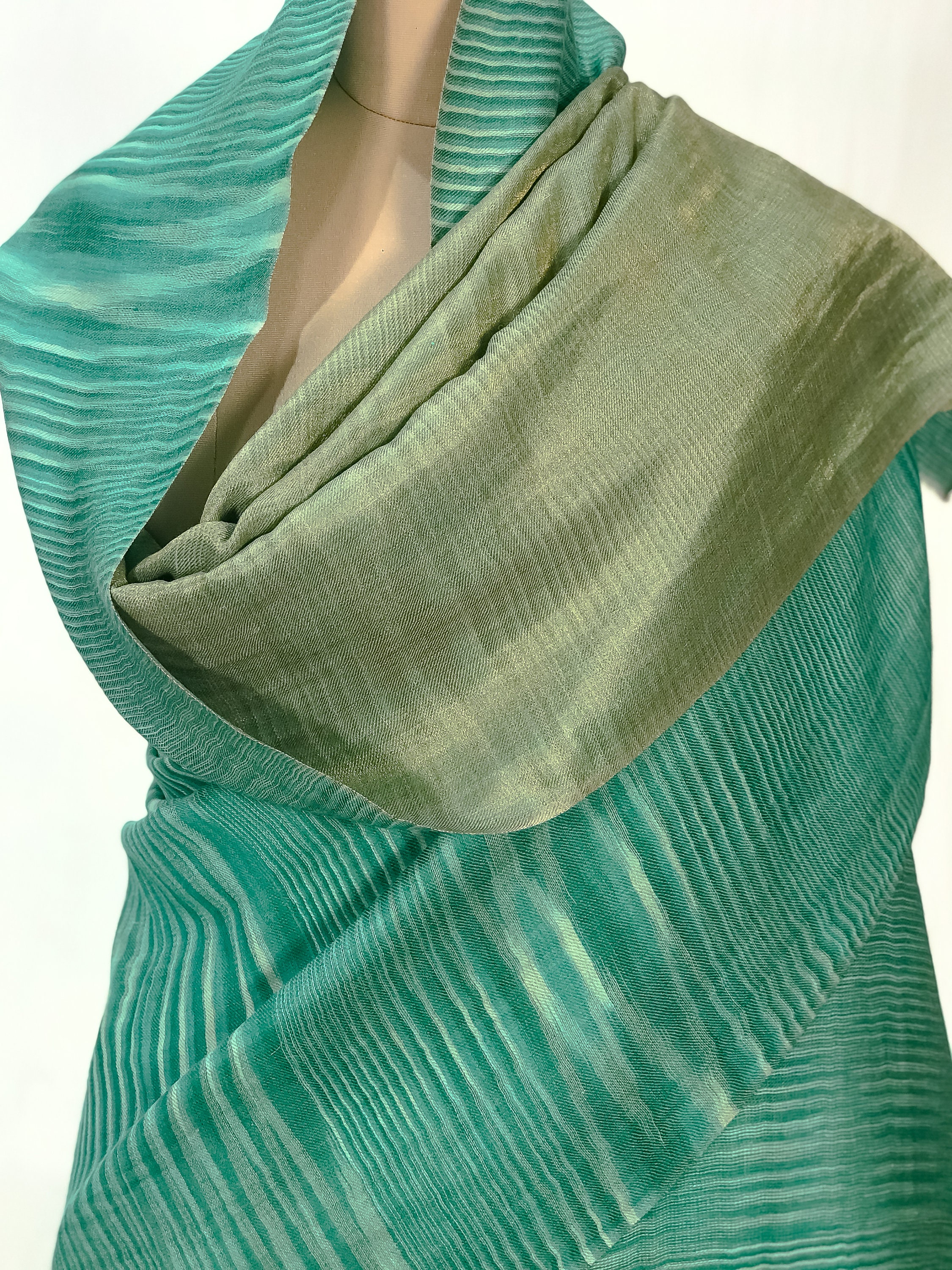 Chal de pashmina reversible con teñido espacial y tejido Zari, chal de cachemira texturizado, chal de cachemira pura