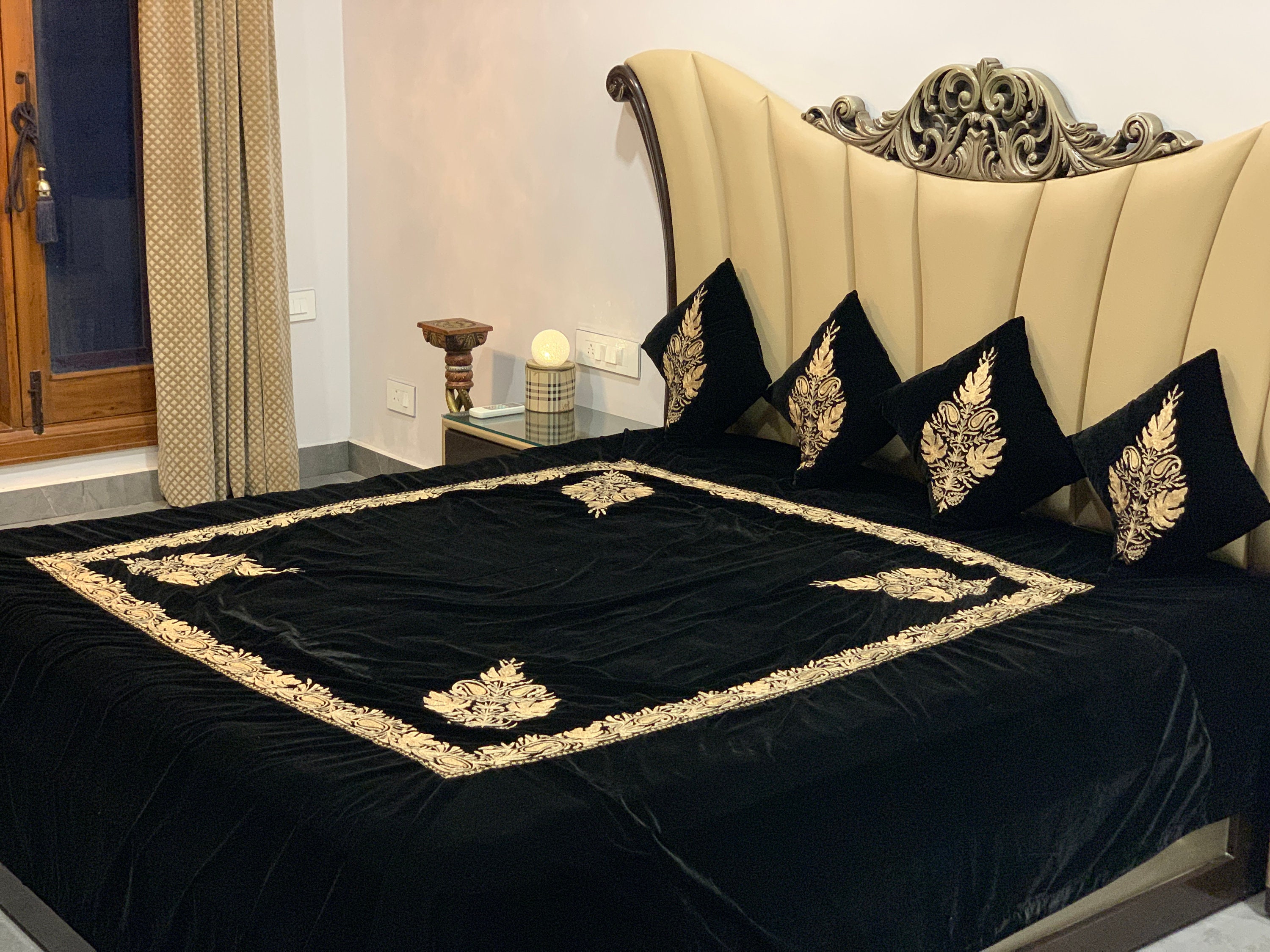 Royal Velvet Bed Cover with Kashmiri Tilla Embroidery Etsy