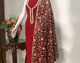 Red Salwar Suit with Kashmiri Tilla Puff Embroidery, Indian Ethnic Wear, Party Wear Dresses, Wedding Salwar Kameez, Indian Suit Dresses