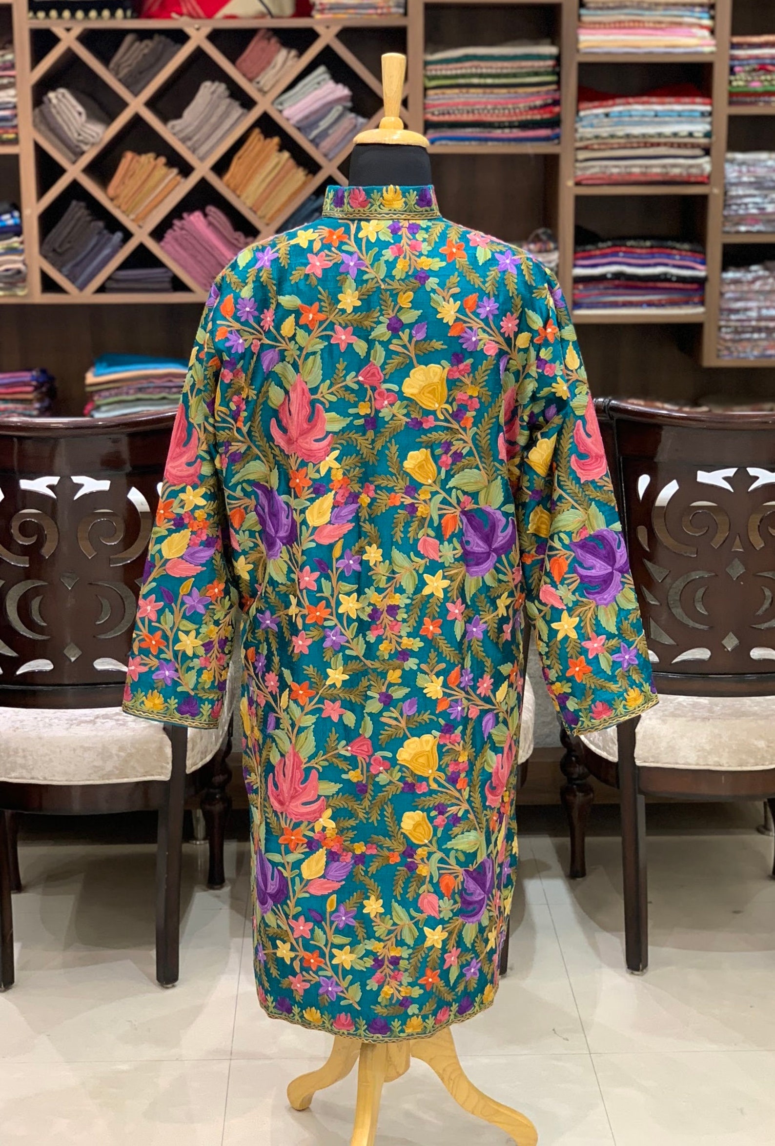 Coat Long Coat Embroidered Coat Kashmir Coats Teal Women - Etsy Canada