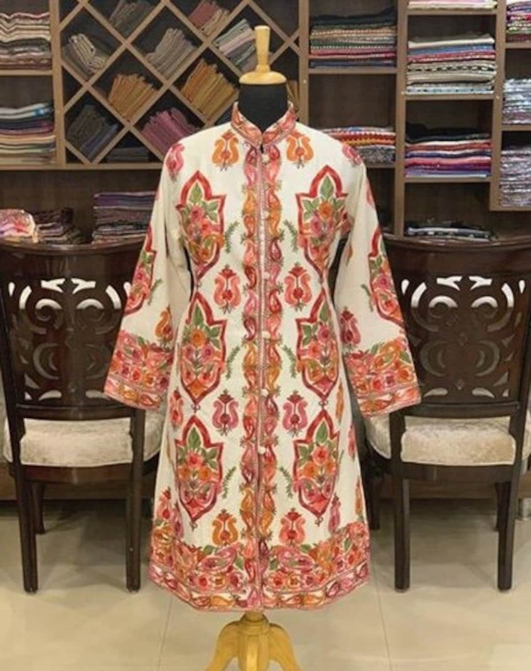Kashmiri Jacket, Embroidered Long Coat, Boho Jacket, Kashmiri Coat