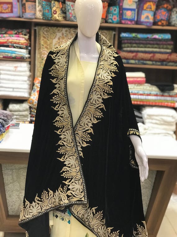 ベルベットポンチョ、ベルベットケープ、刺繍ショール、カシミール 