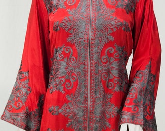 Maroon Crepe Kurta, Aari Embroidery, Indian Tunic
