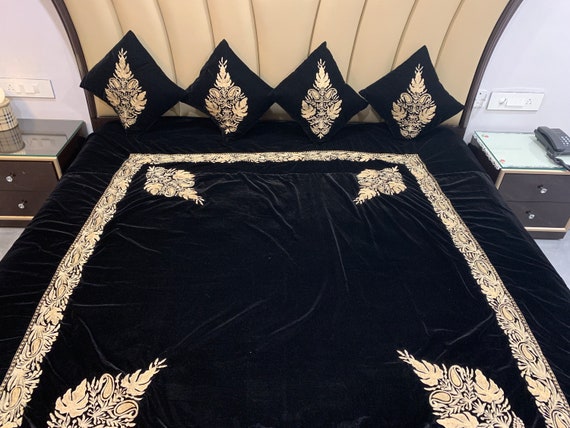 Royal Velvet Bed Cover With Kashmiri Tilla Embroidery Etsy
