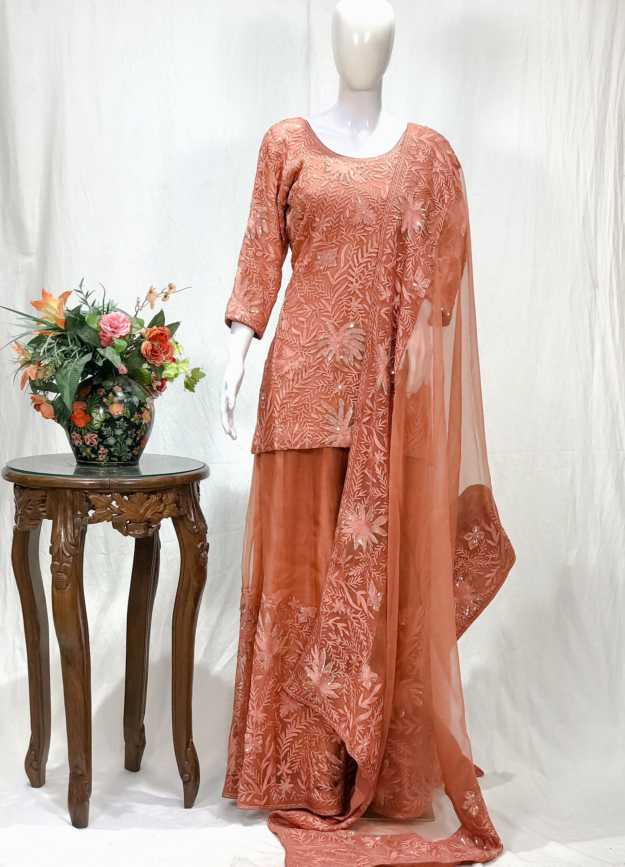 open lace back dress Black Sharara Suit in Organza Silk With Embroidery Work