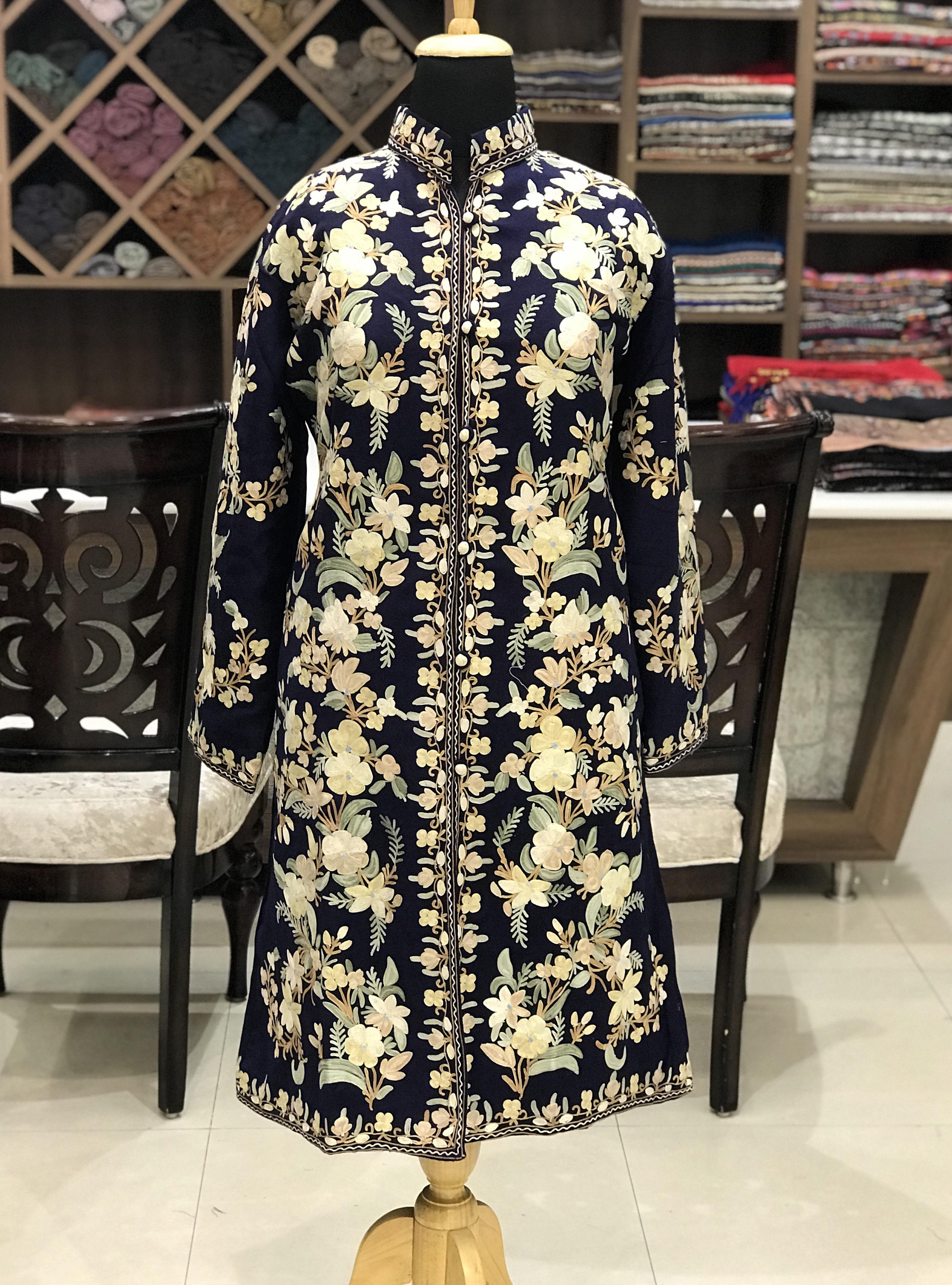 Jacket Long Jacket Embroidered Jacket for Woman Kashmiri Etsy