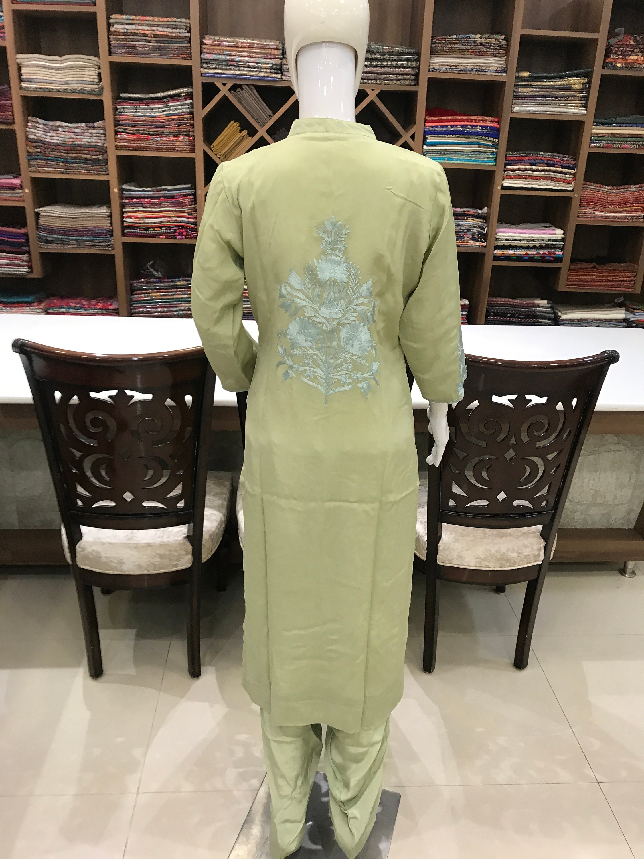 Light Sea Green Soft Dobby Cotton Fully embroidered Kashmiri Suit main image 0