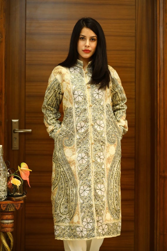 カシミール 刺繍 ライト コート 