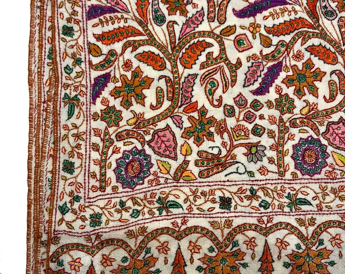 Papier Mache Hand Embroidered Pure Pashmina Shawl Pure Etsy
