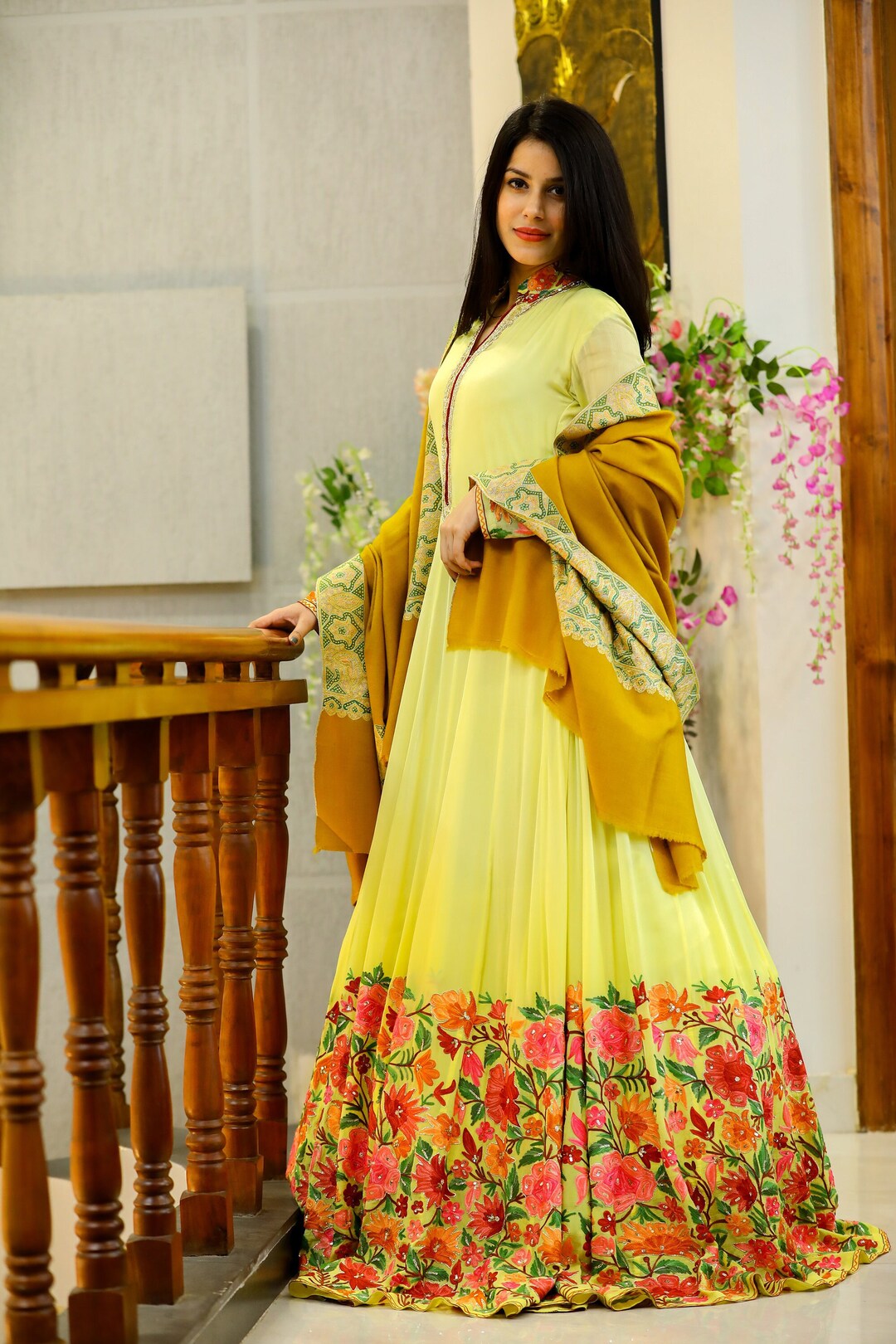traditional dress Yellow Dress, Indian Dress, Women Dress, Ethnic Dress, Traditional Dress,  Embroidery Dress, Kashmiri Dress, Evening Dress, Kashmiri Wear