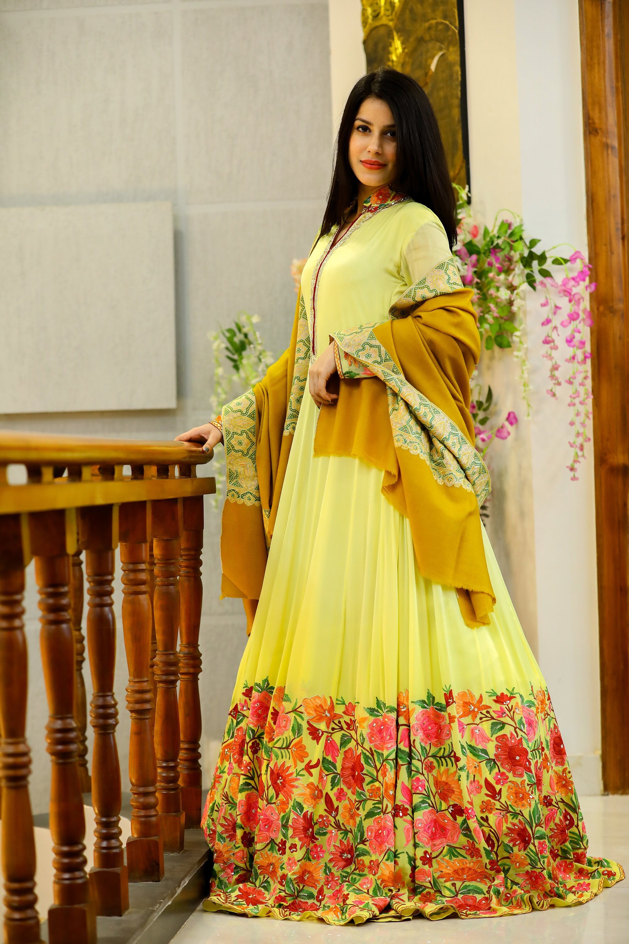 Yellow Dress, Indian Dress, Women Dress, Ethnic Dress, Traditional Dress, Embroidery Dress, Kashmiri Dress, Evening Dress, Kashmiri Wear
