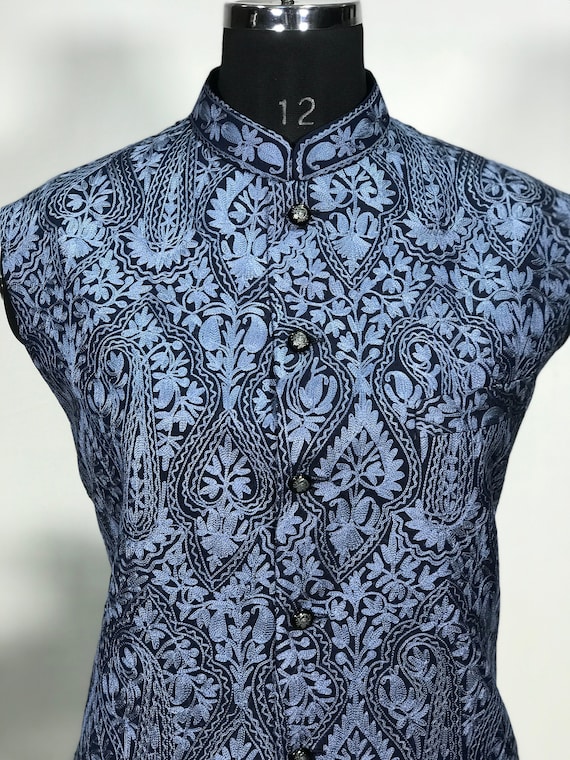 Nehru Jacket with Intricate Kashmiri Aari Embroidery - Men's Ethnic Wear, Embroidered Modi Jackets, Jawahar Jackets