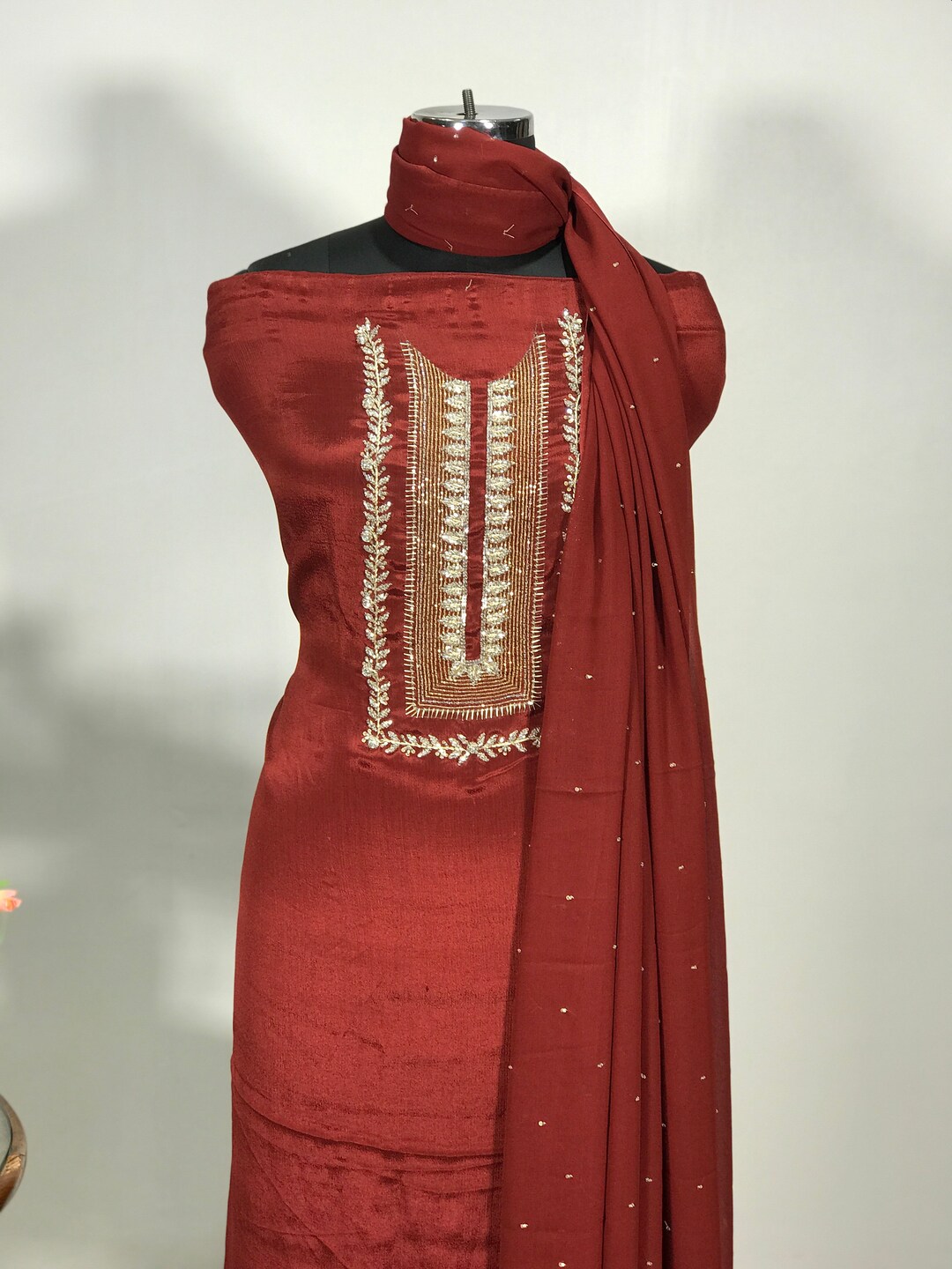 Crimson Shalwar Kameez Fabric Cut Piece – 4.5M