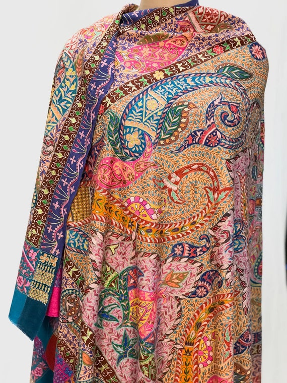 Multi Coloured Pure Pashmina Shawl With 