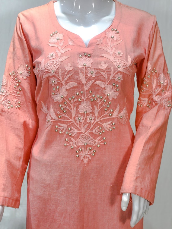 Aari Embroidered Cotton Kashmiri Kurti for Women, BATIN® - Etsy