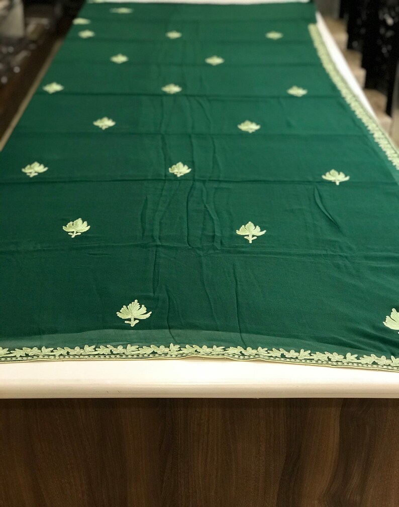 Aari /& Tilla Embroidered Kashmiri Saree Indian Ethnic Dress Green Women Saris Wedding Sarees Georgette Kashmiri Sari Traditional Outfit
