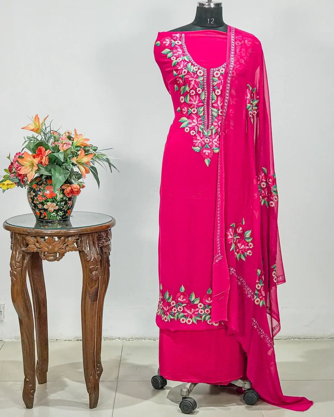 Buy Magenta Pink Salwar Suit With Kashmiri Aari Embroidery