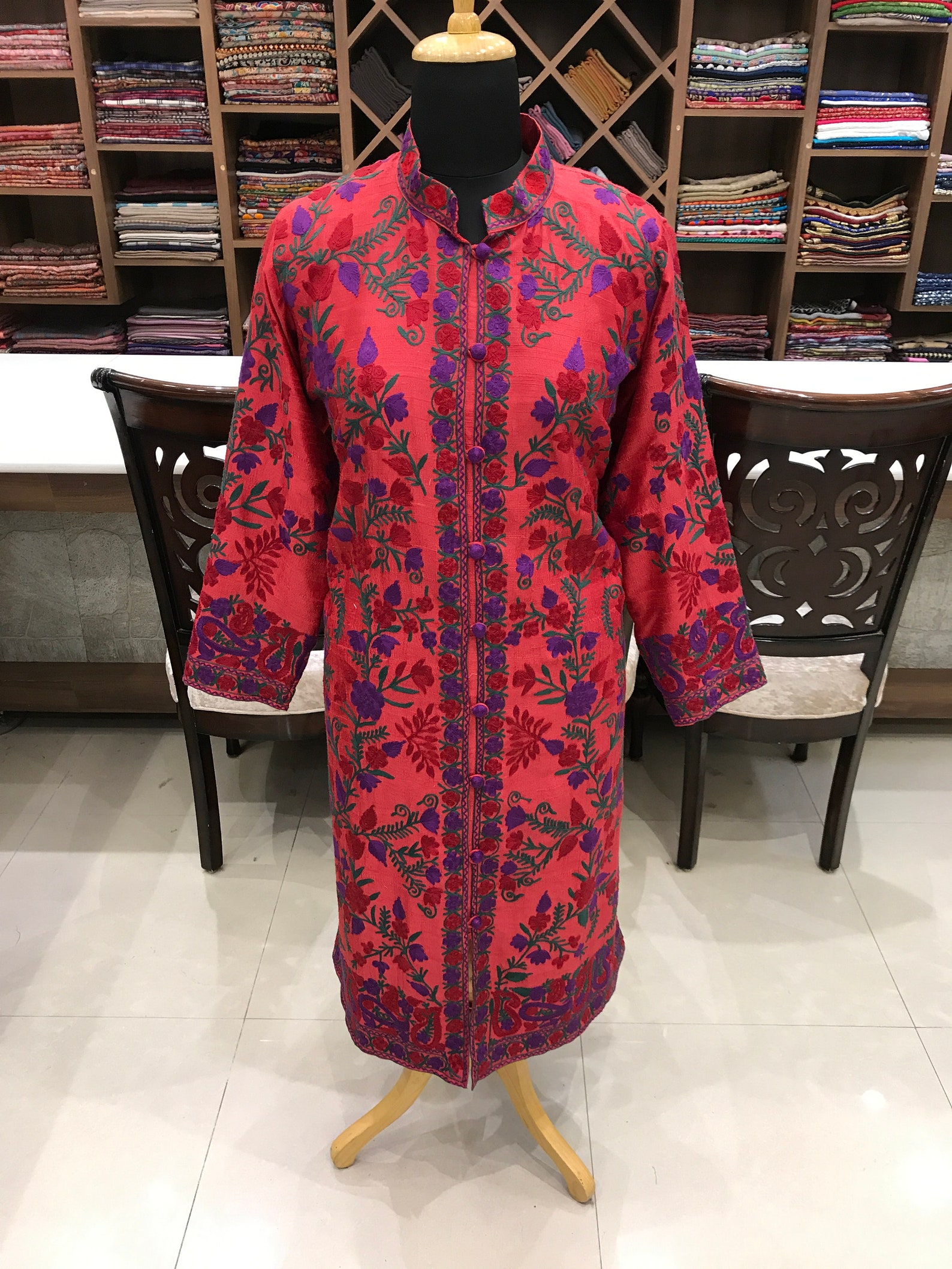 Kashmiri Embroidery Coat Long Jacket Embroidered Jacket for Etsy