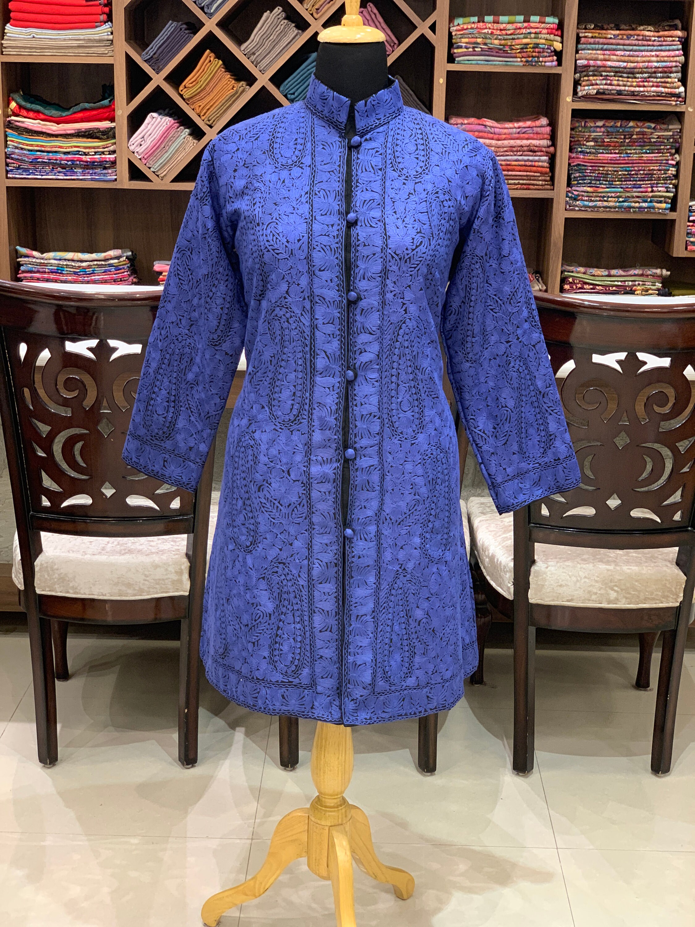 Kashmiri Jamawar Embroidered Coats, Long Coat, Black Women