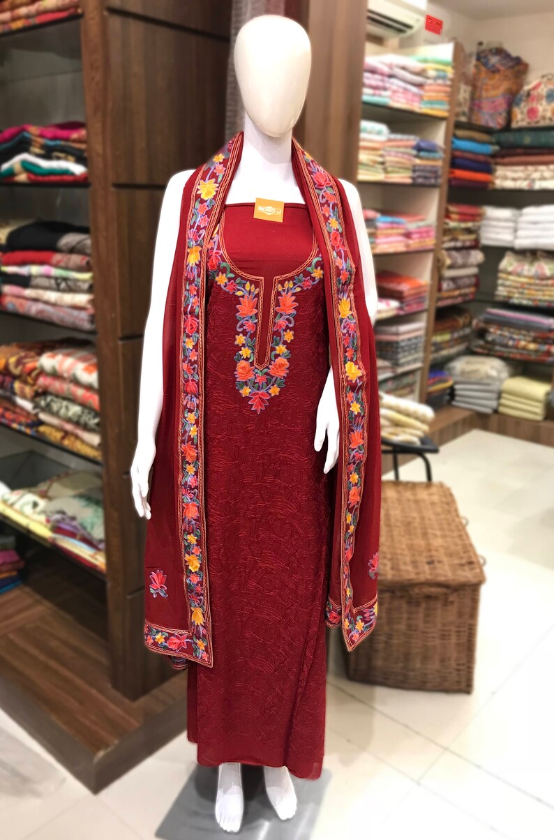 Jaal Aari Embroidered Kashmir Suit Embroidery Kashmir Wear Etsy