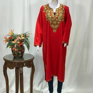 Red Woollen Phiran, Kashmiri Pheran, Indo Western Outfit, Kashmiri Kurta, Pheran Style Dress, Indo Fusion Wear, Kashmiri Tunic, Pheran