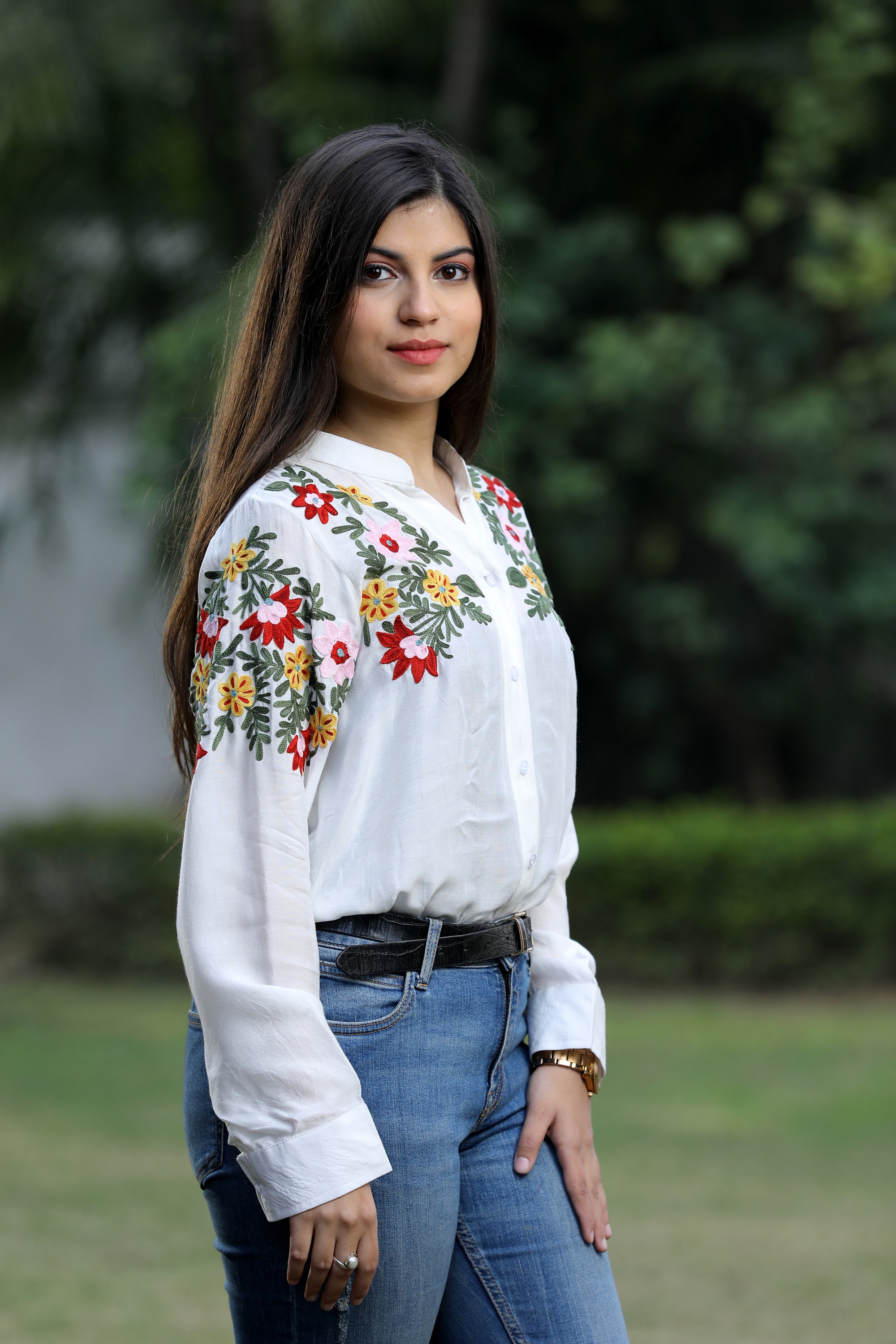 Kashmiri Kurta, Embroidery Top, Indian Kurta, Boho Tops for Women, Floral  Kurta, Western Shirt, Cotton Embroidery, Traditional Shirt, Ethnic -   Denmark