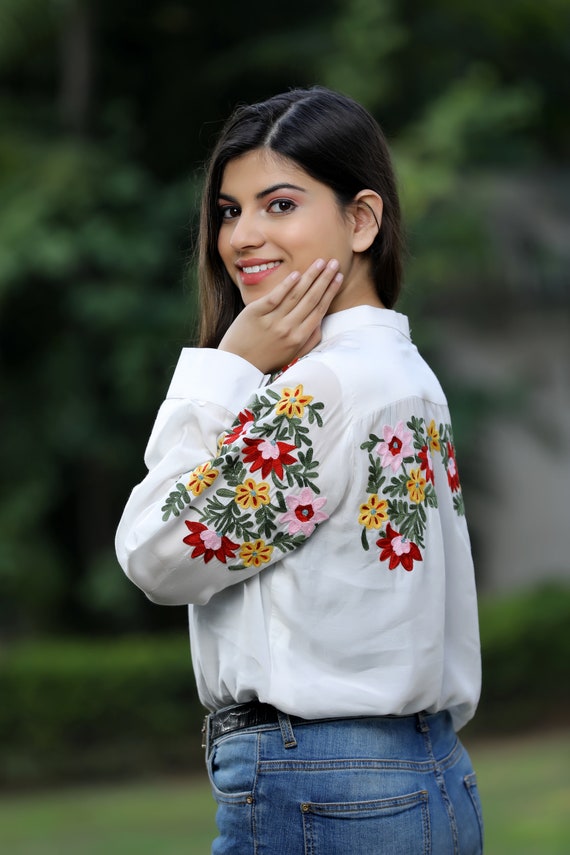 Kashmiri Kurta, Embroidery Top, Indian Kurta, Boho Tops for